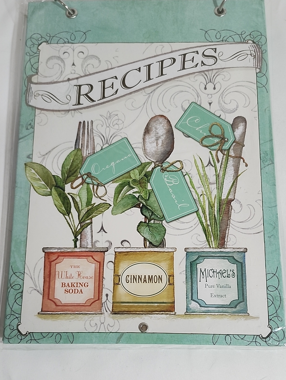 Recipes Wall Recipe Holder Organizer Easel - Teal Botanical Design